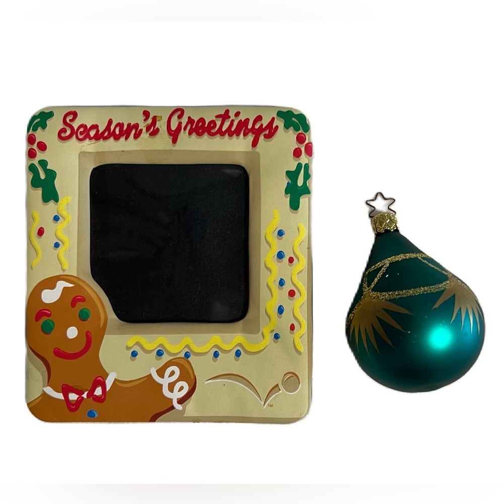 Christmas set: hand painted ornament + photo frame